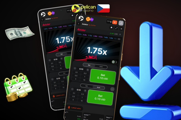 Detail dvou aktivních sázkových panelů Aviator v Pelican Casino s různým auto-cashout nastavením